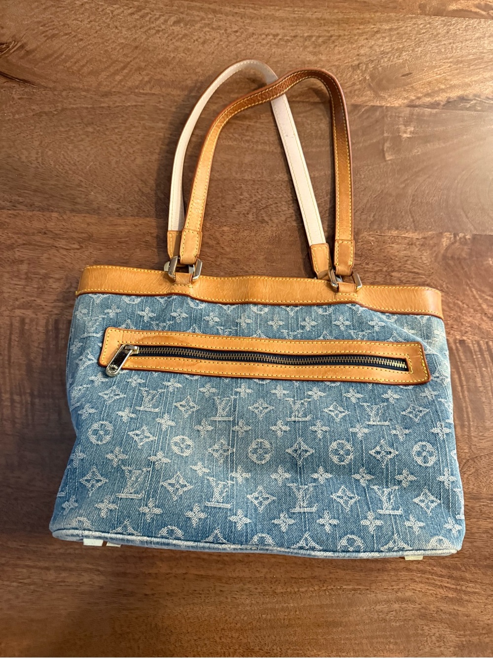 Louis Vuitton Denim Monogram Tote with Tan Leather Trim